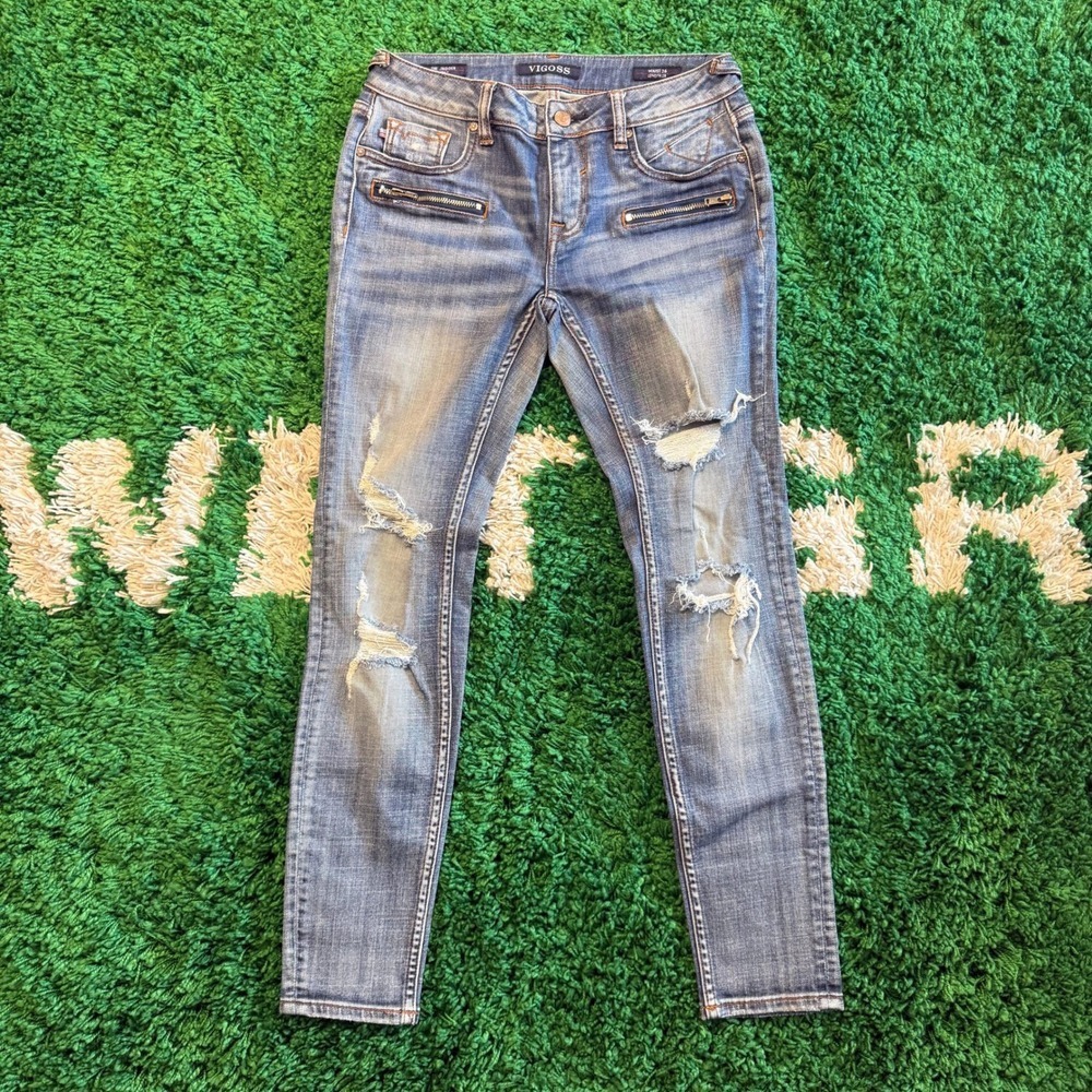 VIGOSS The Jagger Skinny Jeans Distressed Ripped Blue Denim Women's Size 26